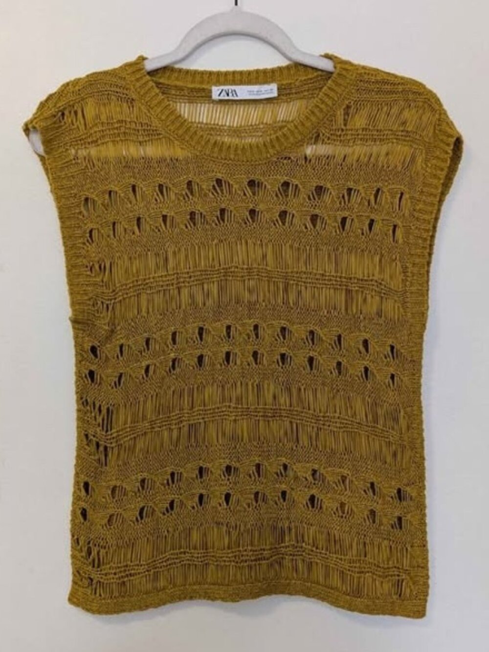 Zara Crochet Knit Tank Vest Ochre Festival, Small NWOT